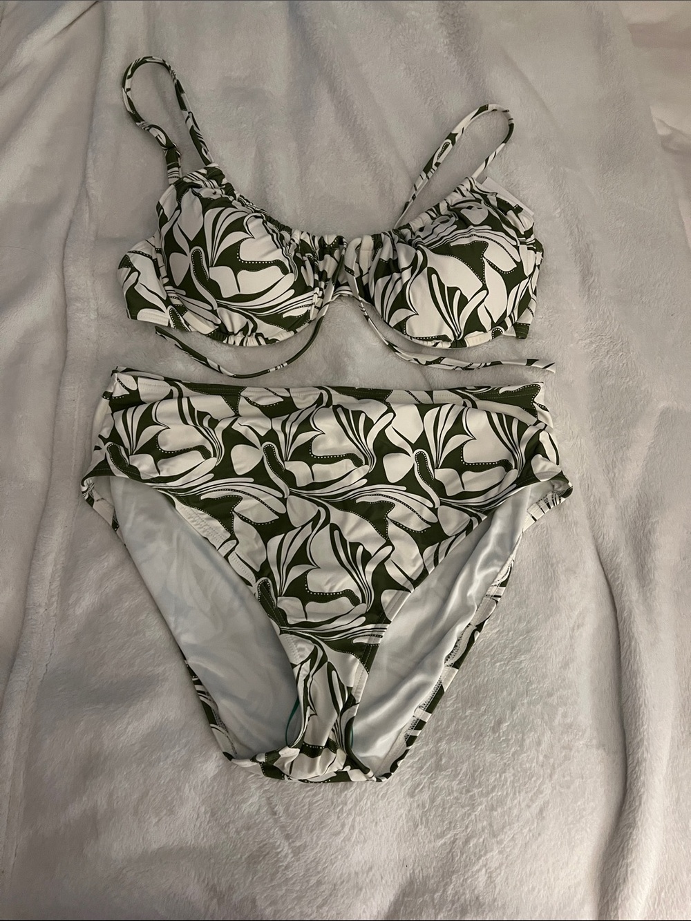 LOFT Olive Green and White high waisted Floral Underwire Bikini Set